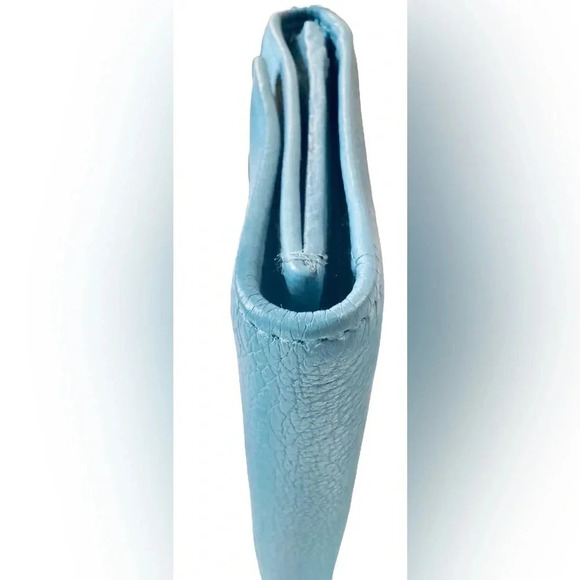 Rare Bvlgari Double Logo Blue Leather Flap Trifold Long Wallet - Picture 12 of 15